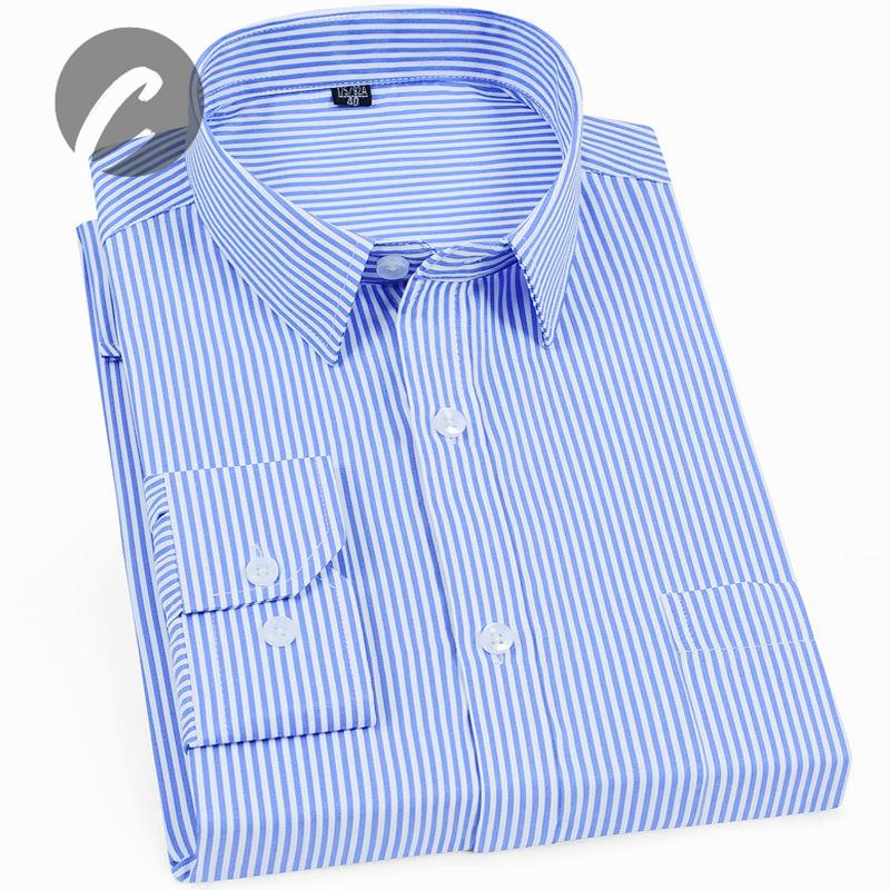 Áo Sơ Mi Dài Tay Kẻ Sọc Xanh Dương Thanh Lịch Cho Đàn Ông Trung Niên