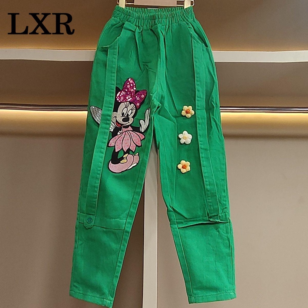 Quần Jean Baggy Dáng Rộng In Hoạt Hình Phong Cách Thái Lan Thời Trang Cá Tính Cho Nữ