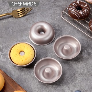 CHEFMADE Bộ 4 Chảo Làm Bánh Donut Mini 3-Inch Chống Dính Tiện Dụng Cho Lò Nướng Và Nướng Tức Thì (Màu Vàng Sâm Panh) WK9909-4