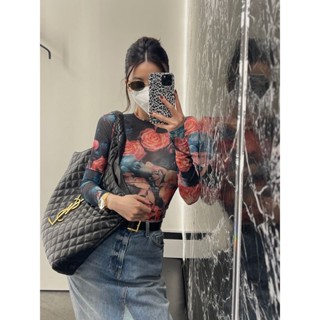 Áo Lưới Trong Suốt In Họa Tiết Hoa Hồng Phong Cách Retro Mùa Hè 2023