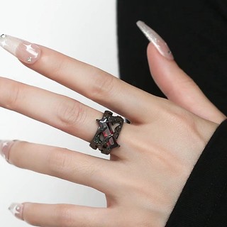 Nhẫn Kim Loại Đính Đá Ruby Phong Cách Punk Cổ Điển