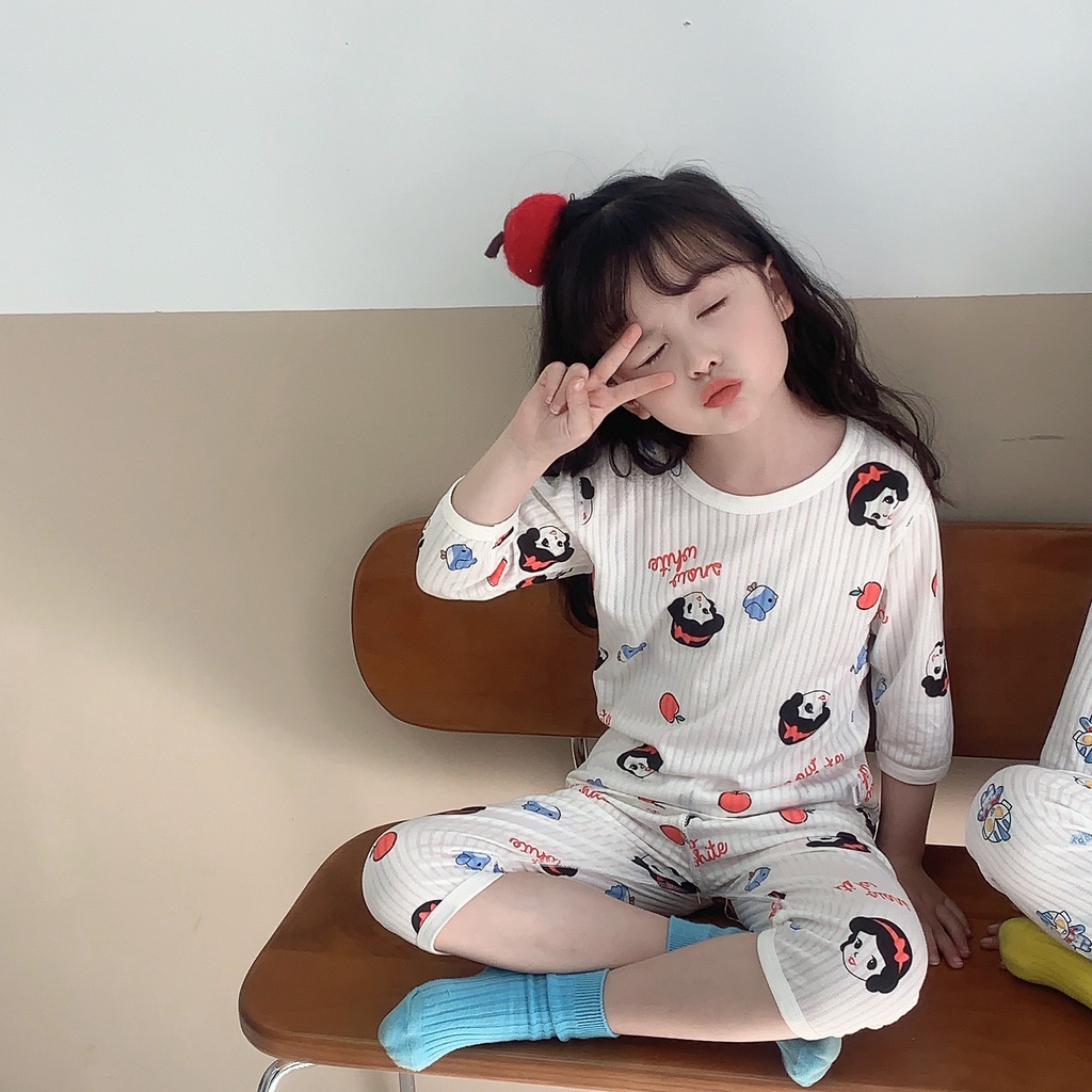 Bộ Đồ Ngủ Chất Cotton Mỏng Nhẹ In Họa Tiết Hoạt Hình Dễ Thương Thời Trang Mùa Hè Cho Bé