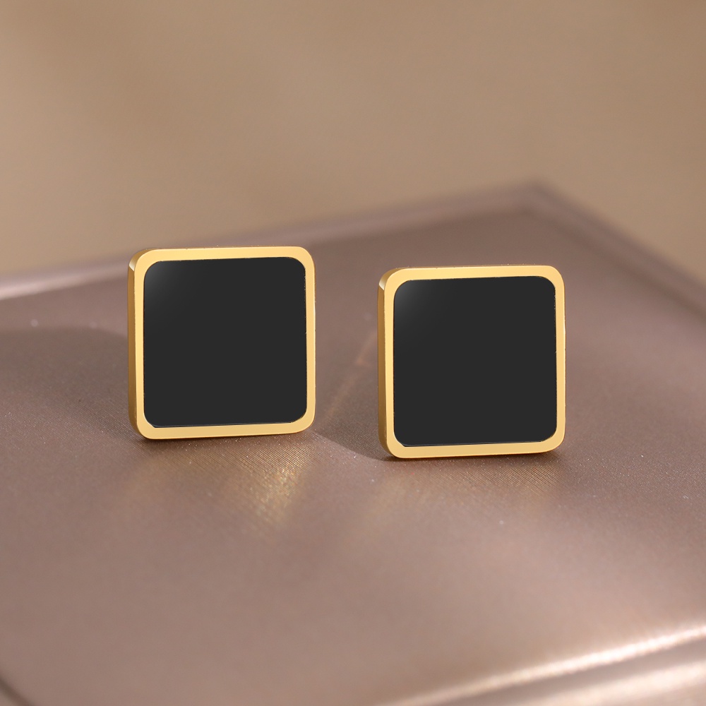 Bông Tai Hình Vuông Bằng Thép Không Gỉ Màu Đen Phong Cách Hàn Quốc Thời Trang Cho Nữ