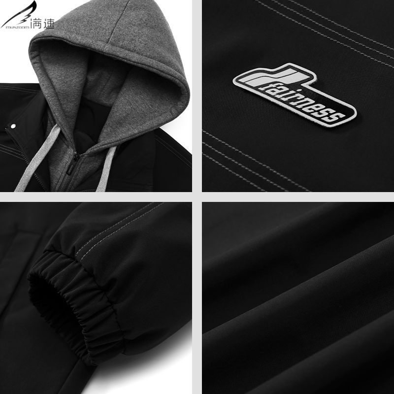 Áo Khoác Giả Hai Lớp Có Mũ Trùm Dáng Rộng Thời Trang Nhật Bản Dành Cho Nam