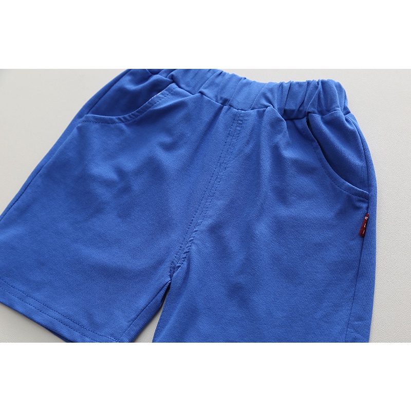 Set Áo Thun Tay Ngắn Cổ Tròn In Hình Gấu Hoạt Hình + Quần Short Màu Trơn Thời Trang Mùa Hè Cho Bé Kích Thước 80-120cm