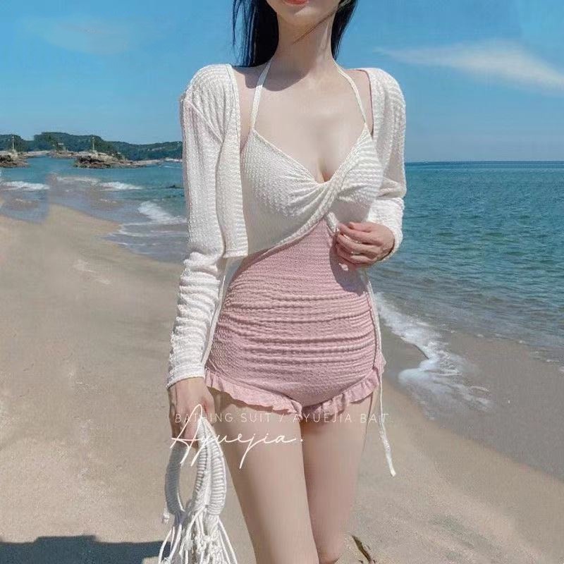 Bộ Đồ Bơi Hai Mảnh Ôm Dáng Màu Hồng Phong Cách Loly