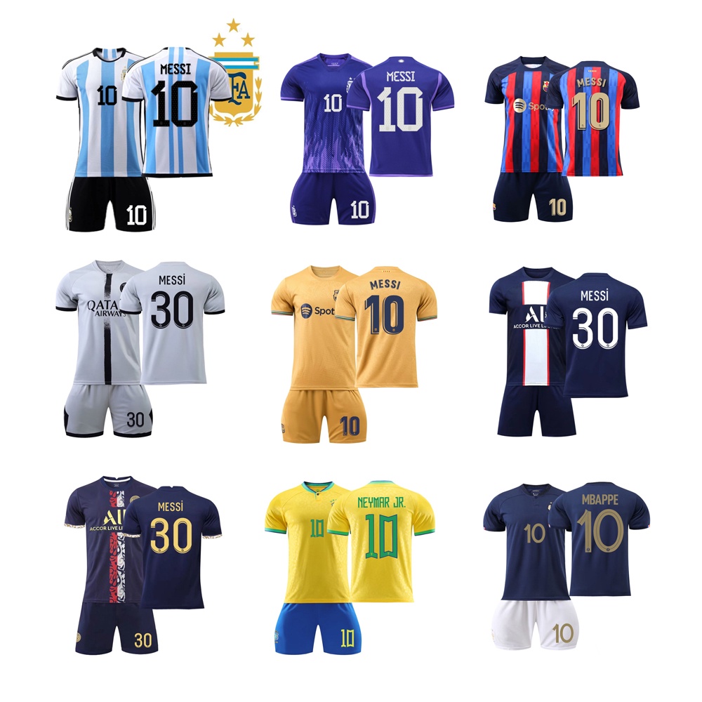 2023 Messi Jersey Set Barcelona Argentina Jersey Quần áo tập bóng đá nam