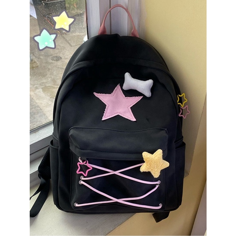 Ba Lô Đeo Vai Yabi Sức Chứa Lớn Hình Ngôi Sao Màu Hồng / Xanh Lá Có Dây Đeo Mới Ngọt Ngào Và Ngọt Ngào Cho Bé Gái Yabi