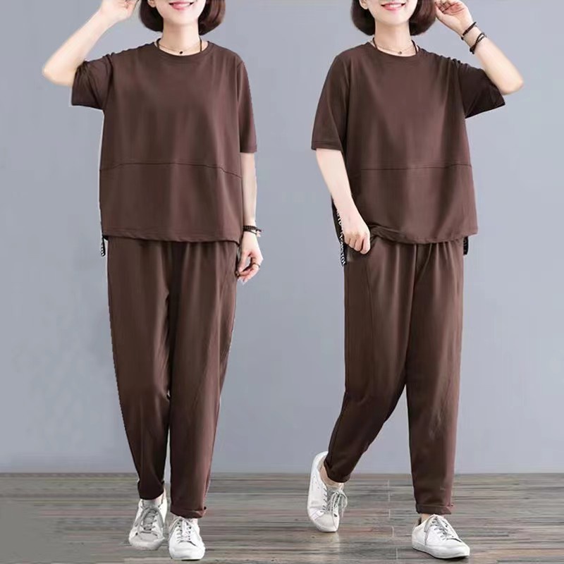 Set 2 Món Áo Thun Tay Ngắn Dáng Suông + Quần Dài Lưng Cao Thời Trang Cho Nữ Size 5XL #541