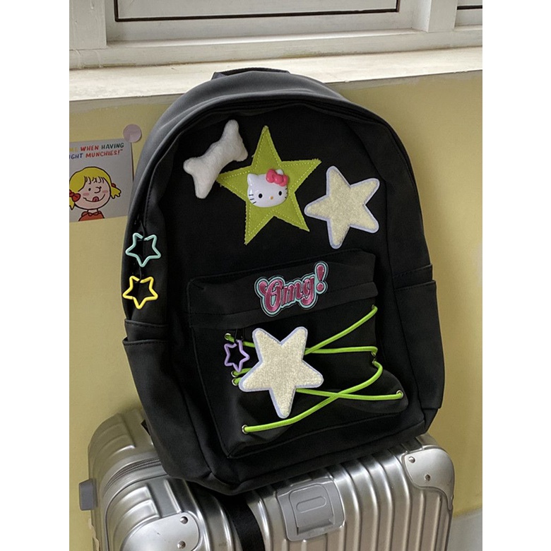 Ba Lô Đeo Vai Yabi Sức Chứa Lớn Hình Ngôi Sao Màu Hồng / Xanh Lá Có Dây Đeo Mới Ngọt Ngào Và Ngọt Ngào Cho Bé Gái Yabi