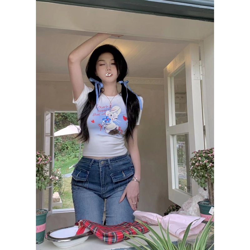 Nrvp [Hàng Có Sẵn] Áo Thun Cotton Tay Ngắn Dáng Ôm In Hình Đồ Họa Độc Đáo Thời Trang Đường Phố Hàn Quốc Dành Cho Bạn Nữ