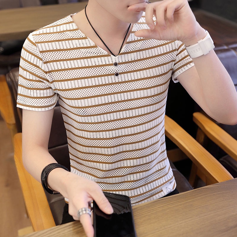Áo Thun Tay Ngắn Cổ Chữ V Phong Cách Hàn Quốc Thời Trang Mùa Hè Cho Nam