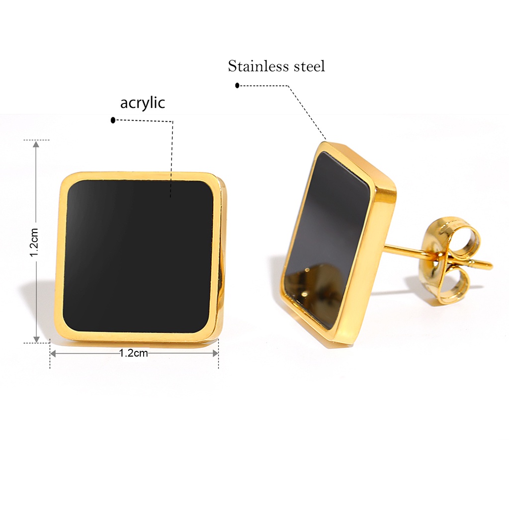 Bông Tai Hình Vuông Bằng Thép Không Gỉ Màu Đen Phong Cách Hàn Quốc Thời Trang Cho Nữ