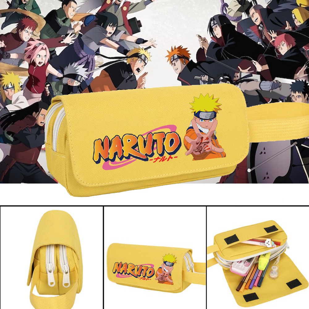 Quà Tặng NARUTO Hộp Đựng Bút Chì Dây Kéo Đôi Kurama NARUTO Trường Bút Chì Học Sinh Hộp Đựng Sasuke V