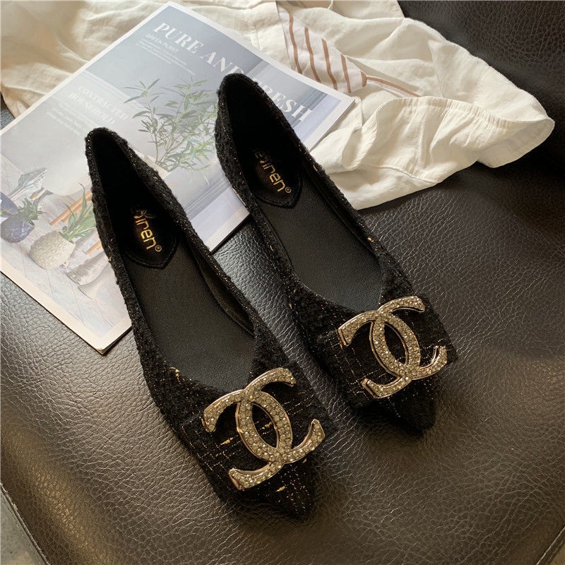 Giày Búp Bê Mũi Nhọn Đính Đá Thời Trang Hàn Quốc 2022 Dành Cho Nữ / Size 34-46