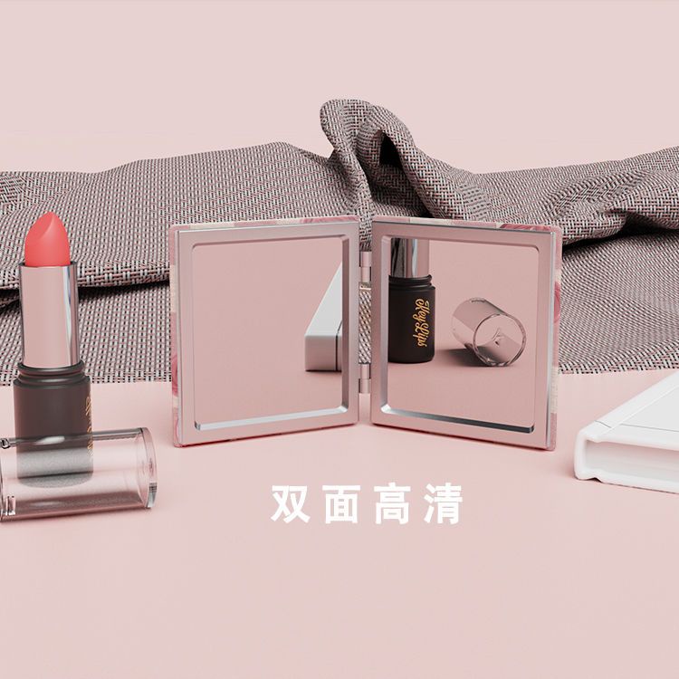 Gương Trang Điểm Hình Vuông Màu Hồng Dễ Mang Tiện Lợi