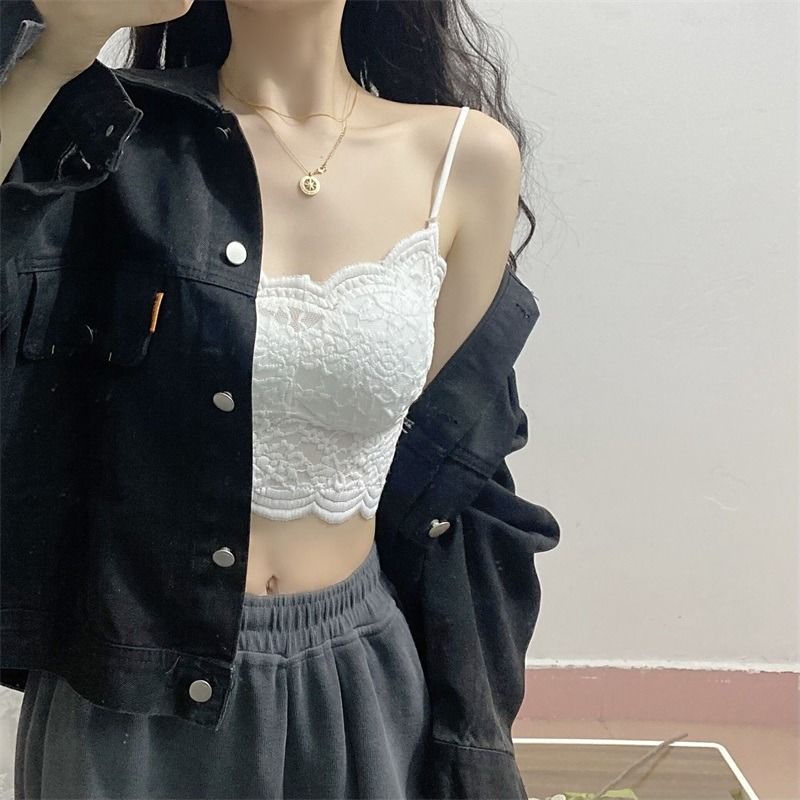 Yếm ren trắng mặc bên trong của phụ nữ thiết kế cảm giác thích hợp trông mỏng hot girl đáy áo khoác ngoài ngắn đẹp lưng