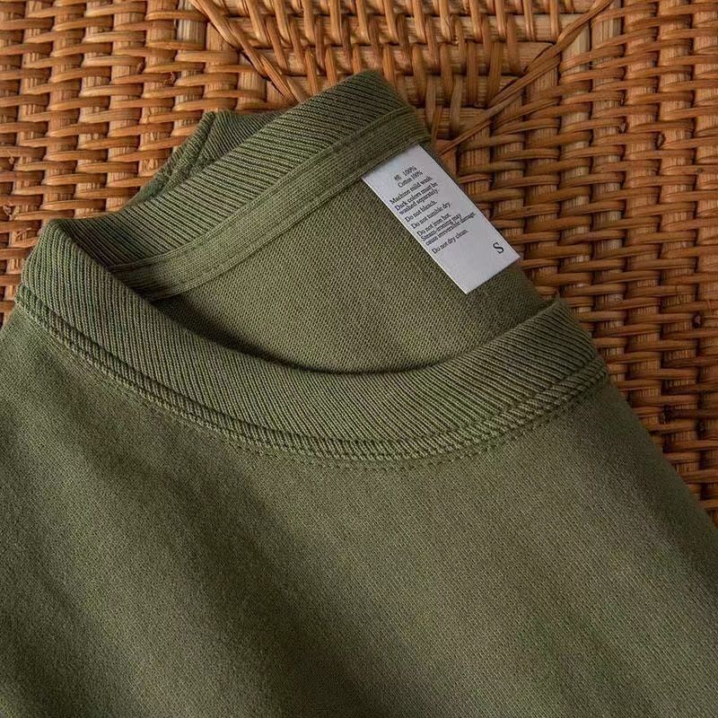 Áo Thun Cotton Ngắn Tay Cổ Tròn Dáng Rộng Màu Xanh Lá Đậm Thời Trang Xuân Hè Cho Nam Và Nữ