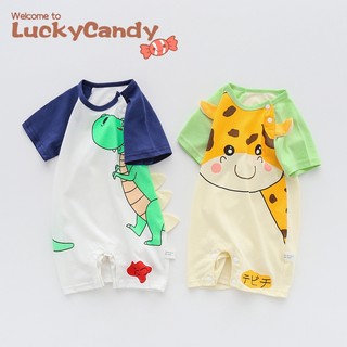 Luckycandy Bộ Áo Liền Quần Bằng Cotton Nguyên Chất In Họa Tiết Hoạt Hình Động Vật Dễ Thương Thời Trang Cho Bé Sơ Sinh Từ 0-36 Tháng