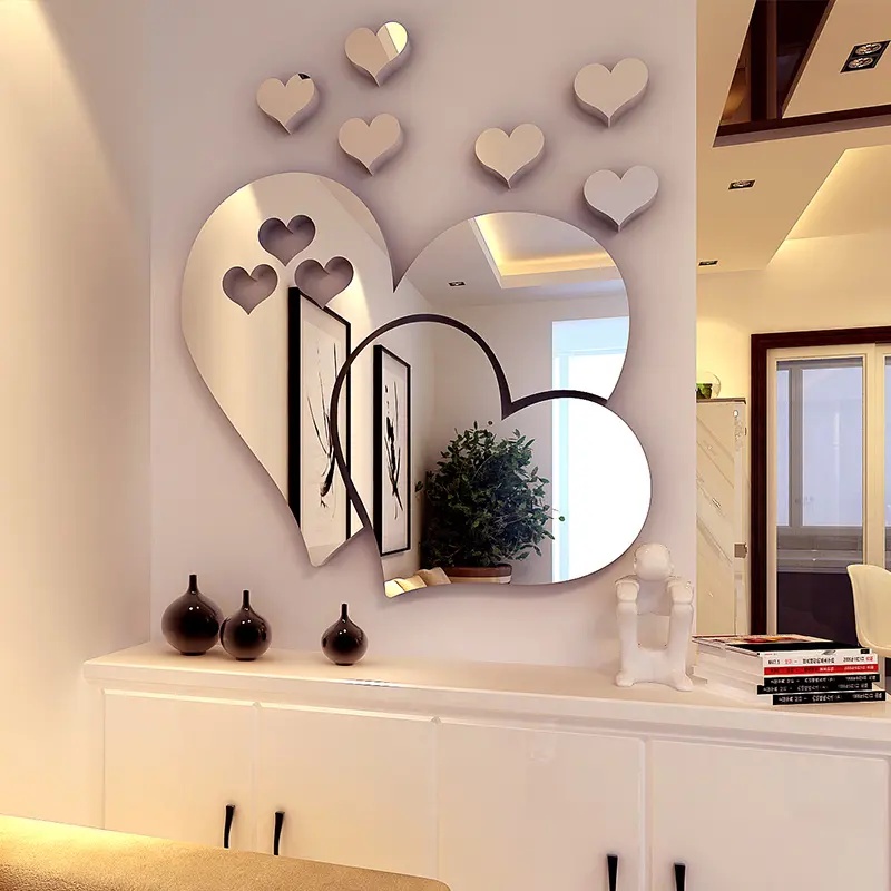 Miếng Dán Tường Trang Trí Hình Trái Tim 3D Bằng Acrylic Tráng Gương Ấm Áp