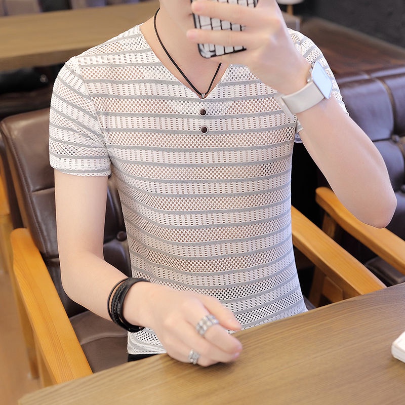 Áo Thun Tay Ngắn Cổ Chữ V Phong Cách Hàn Quốc Thời Trang Mùa Hè Cho Nam