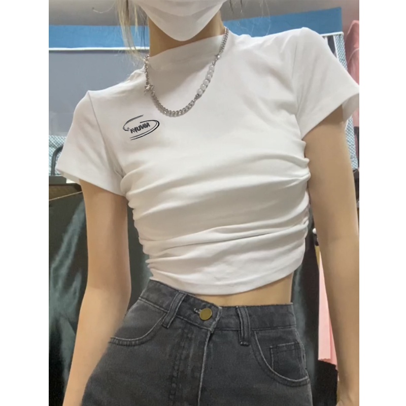 Ethelgirl Áo Thun Ngắn Tay Dáng Ôm Thiết Kế Xếp Ly Dễ Phối Đồ Thời Trang Cho Nữ