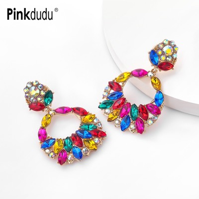 Khuyên tai Pinkdudu PD1001 dáng dài đính đá nhiều màu sắc thời trang mùa xuân cho nữ
