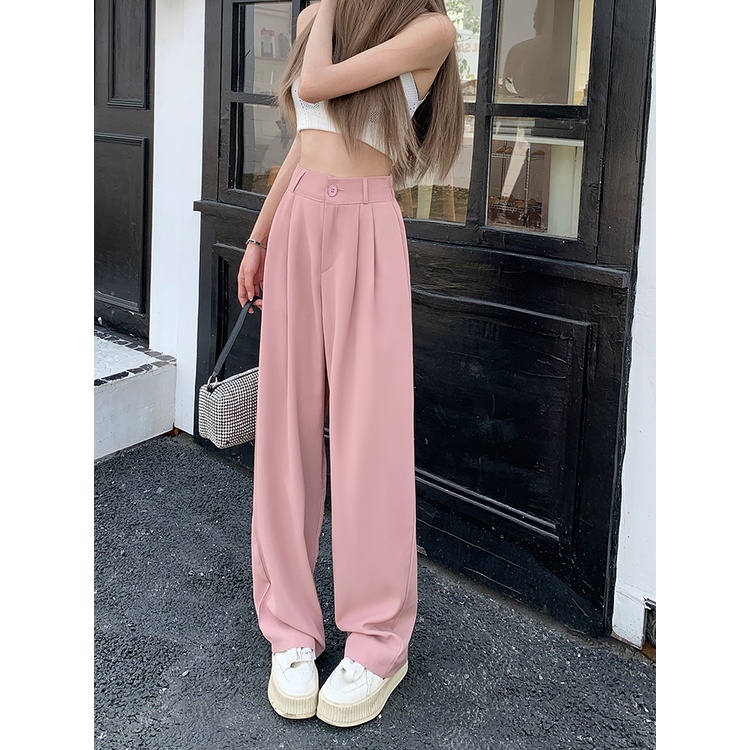 NUZIRO Quần ống rộng Lưng Cao 6 Màu Đơn Giản Thời Trang Mùa Hè Cho Nữ