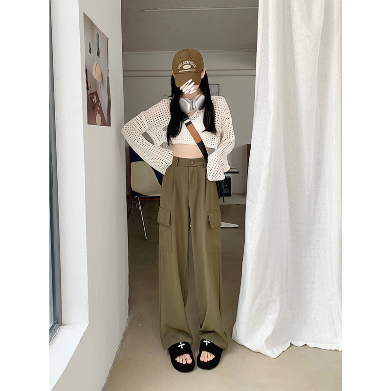 Quần Dài Lưng Cao Ống Rộng Phong Cách Vintage Mỹ Mới