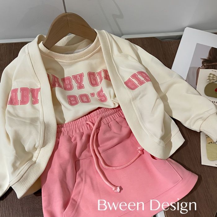 Bộ Áo Khoác Cardigan + Váy Ba Món Thời Trang Xuân Thu Mới Cho Bé Gái