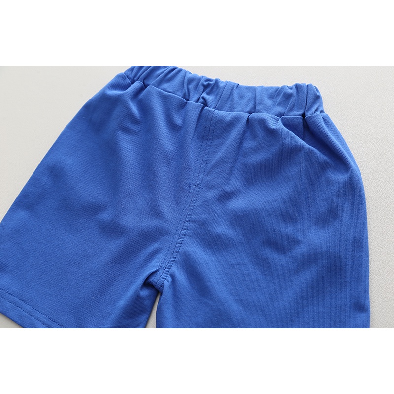 Set Áo Thun Tay Ngắn Cổ Tròn In Hình Gấu Hoạt Hình + Quần Short Màu Trơn Thời Trang Mùa Hè Cho Bé Kích Thước 80-120cm
