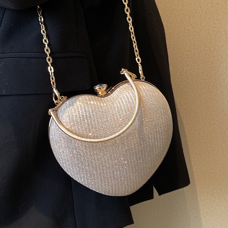 Túi Đeo Chéo Dây Xích Trái Tim Lấp Lánh 3 Màu Thời Trang Cao Cấp Dành Cho Nữ