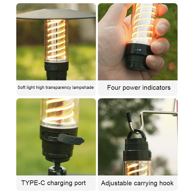 Đèn cắm trại retro có thể sạc lại, đèn pin led siêu sáng không thấm nước, đèn cắm trại ngoài trời có chân đế, đèn lồng ánh sáng ấm