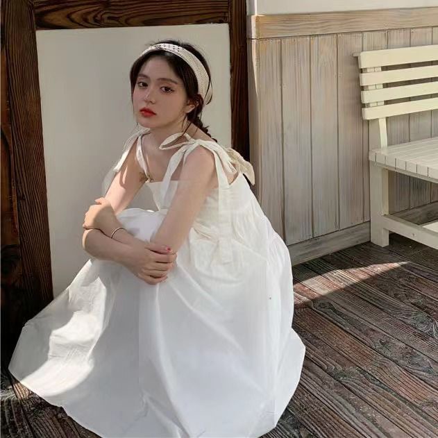 Đầm Trắng Không Tay Thắt Nơ Mùa Hè Mới Dành Cho Nữ