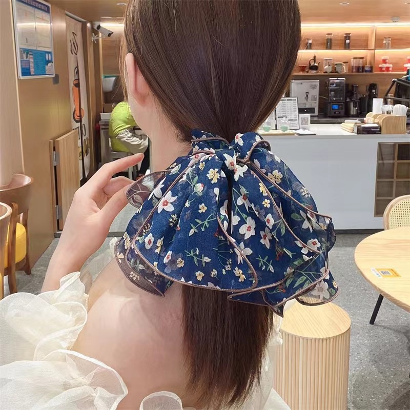 Dây Cột Tóc Ruy Băng In Họa Tiết Hoa / Bướm Thời Trang Phong Cách Hàn Quốc Cho Nữ