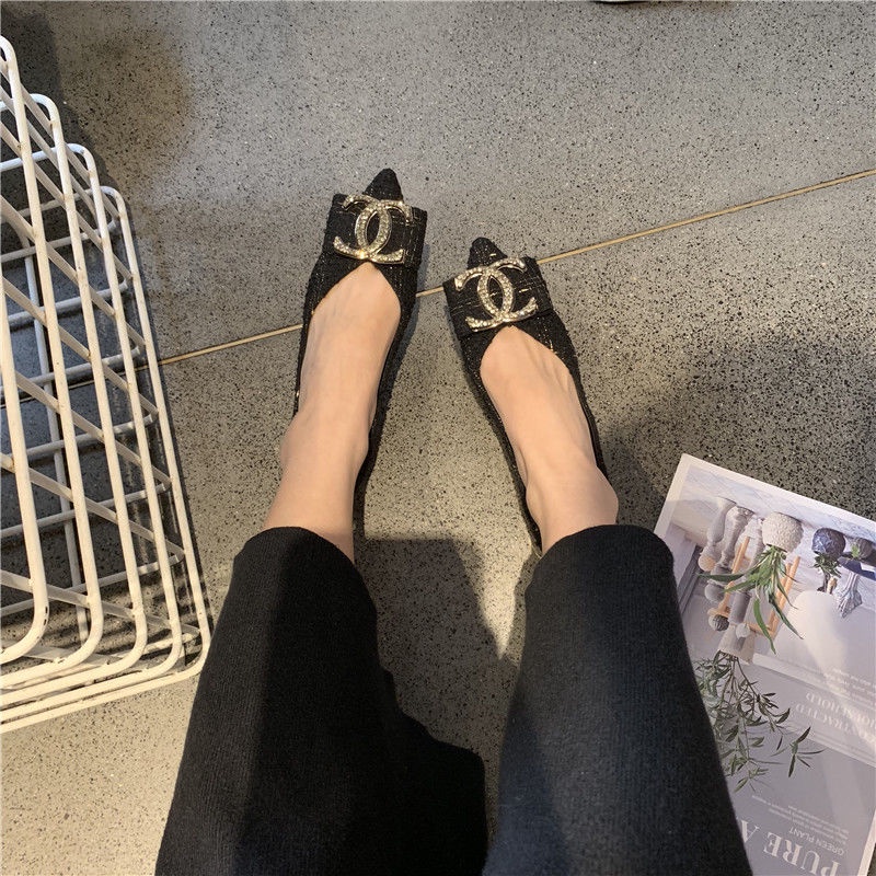 Giày Búp Bê Mũi Nhọn Đính Đá Thời Trang Hàn Quốc 2022 Dành Cho Nữ / Size 34-46