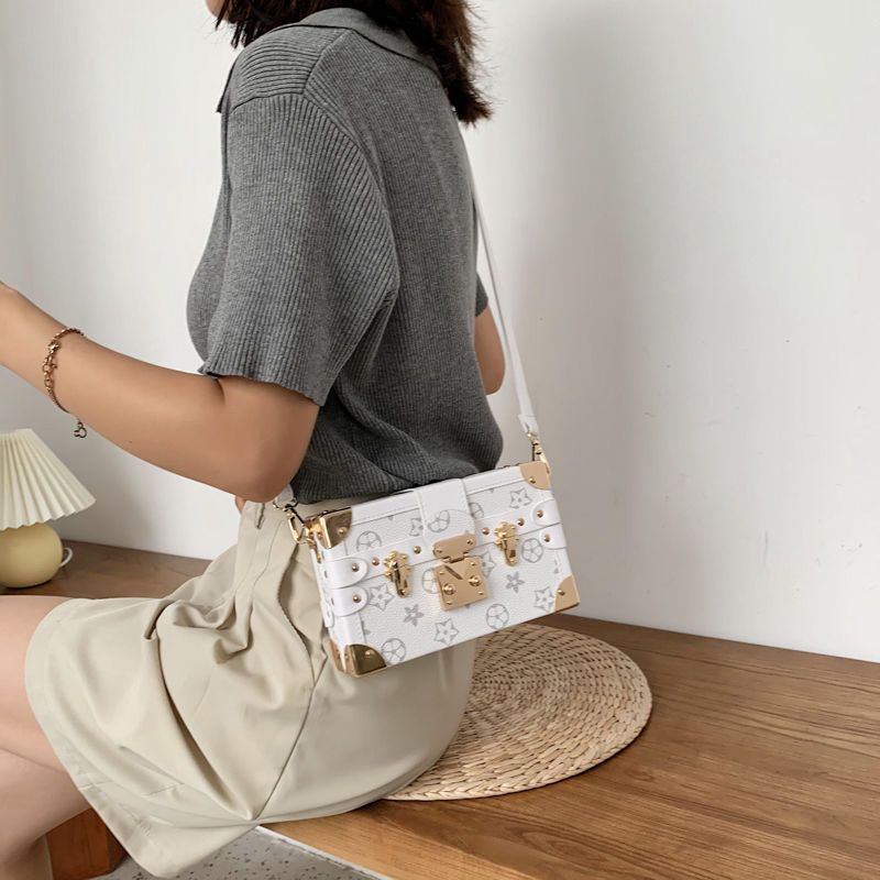 Túi Đeo Chéo Da Pu Khóa Hình Vuông Cỡ Nhỏ Họa Tiết Hoa Thời Trang Cho Nữ