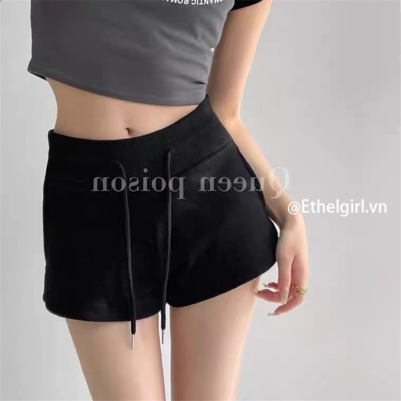 Ethelgirl Quần Short Thể Thao Lưng Cao Dây Rút 4 Màu Sắc Lựa Chọn Phong Cách Hàn Quốc Cho Nữ
