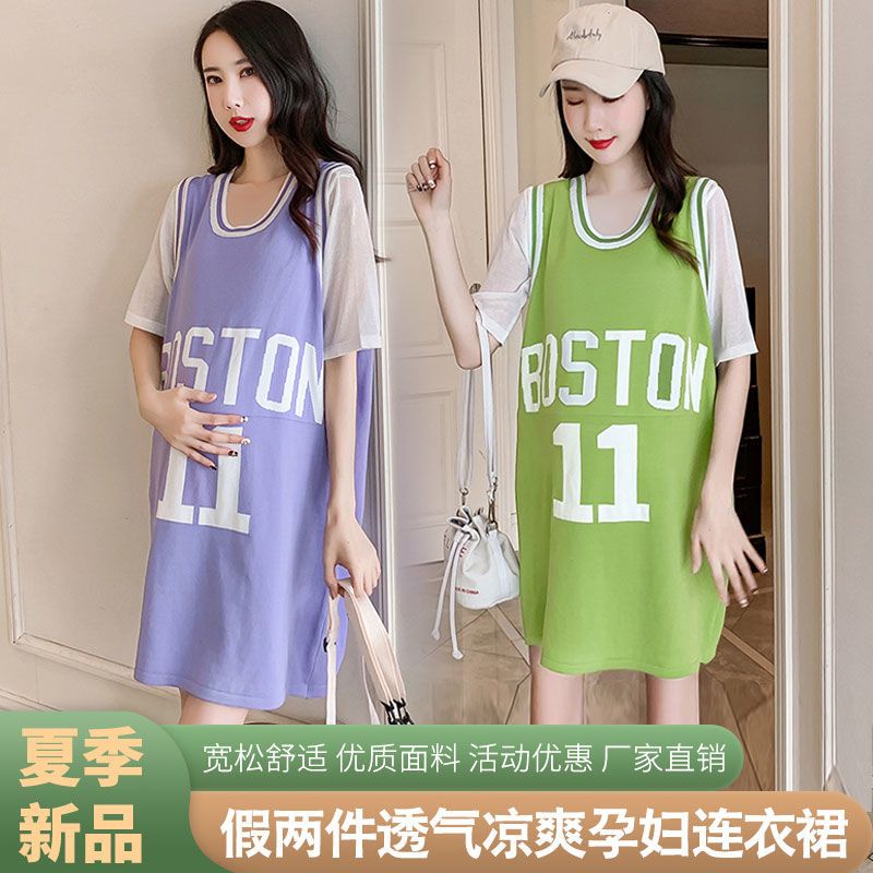 Giới Hạn Thời Gian Bán Chạy Đầm Thun Dài Đến Giữa Mẹ Bầu Tay Ngắn Phong Cách Mới Plus Size