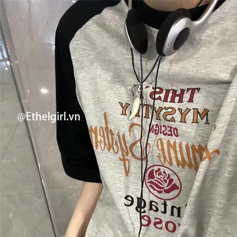 Ethelgirl Áo Thun Tay Ngắn Dáng Rộng In Họa Tiết Bảng Điều Khiển Phong Cách Hàn Quốc Cổ Điển Thời Trang Cho