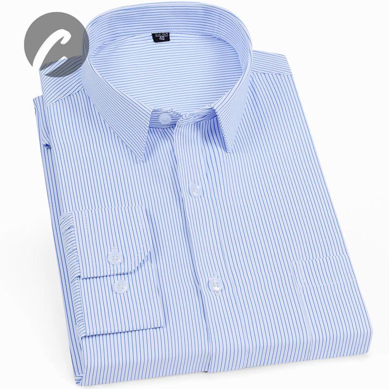 Áo Sơ Mi Dài Tay Kẻ Sọc Xanh Dương Thanh Lịch Cho Đàn Ông Trung Niên