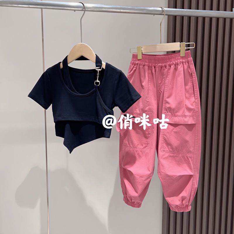 Set Áo Thun Ngắn Tay + Quần Yếm Dài Thời Trang Cho Bé Gái