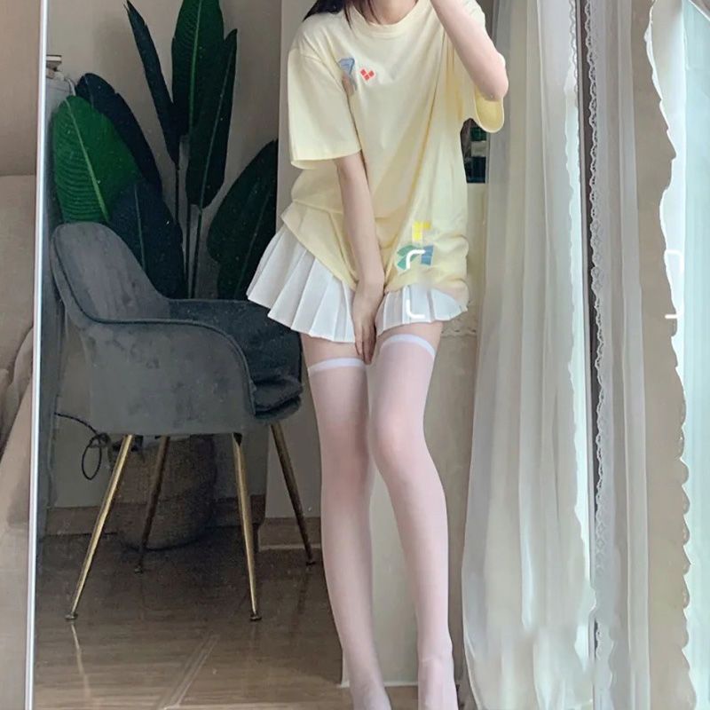 Tất Lưới Dài Qua Gối Phối Nơ Màu Trắng Đen Thời Trang Cho Nữ