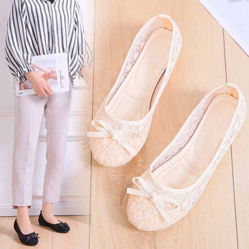 Giày Búp Bê Mũi Tròn Đế Mềm Phối Ren Lưới Thoáng Khí Thời Trang Xuân Hè 2023 Cho Mẹ Bầu