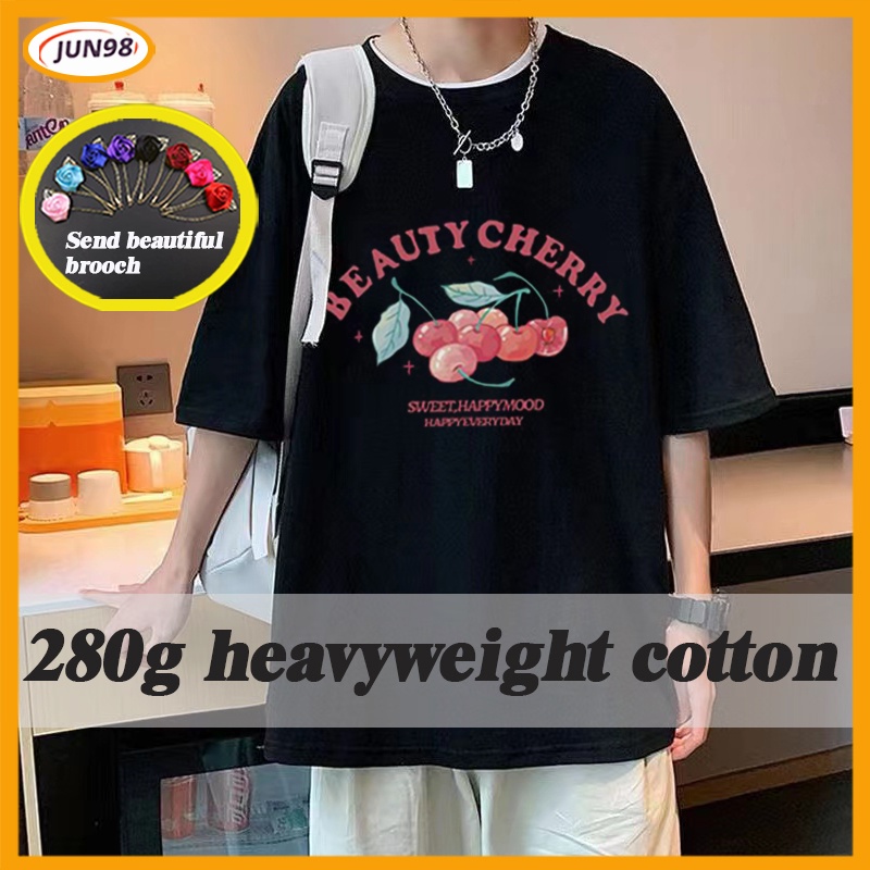 Hàng Mới Về Áo Thun 100% Cotton Cổ Tròn Tay Ngắn In Hình Trái Cây 280 Gsm Phong Cách Cổ Điển Dành Cho Nam Nữ