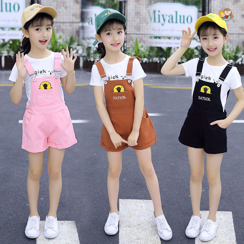 Set Áo Thun Và Quần Yếm Phong Cách Hàn Quốc Cho Bé Gái 6-7 - 8-9 - 12-14 - 15 Tuổi