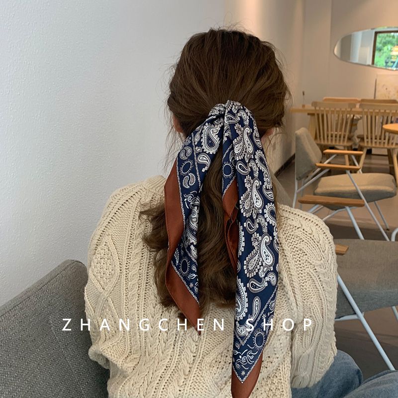 Khăn Quàng Cổ Hình Vuông Bằng Lụa Họa Tiết Hoa Phong Cách retro Pháp Dễ Phối Đồ Thời Trang Xuân Thu Cho Nữ