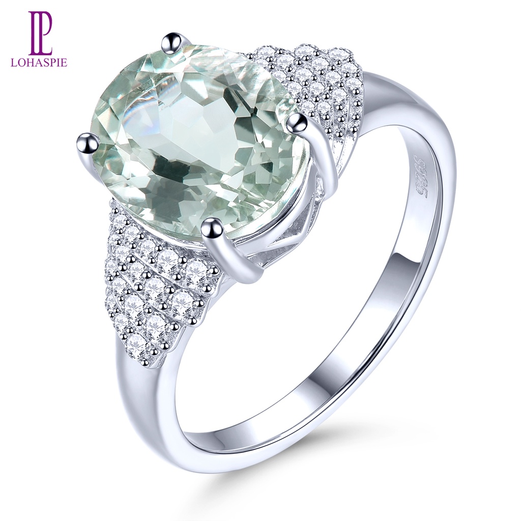 Nhẫn Bạc 925 Đính Đá Thạch Anh Tím Xanh Hình Oval Thời Trang Cho Nữ 6 Carat