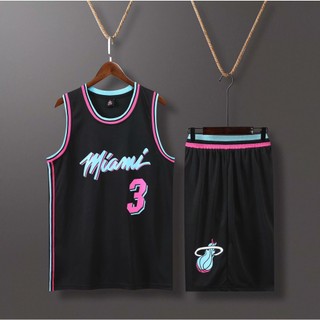 Bộ áo sát nách và quần short chơi bóng rổ phiên bản thành phố miami heat wade jersey số 3 dành