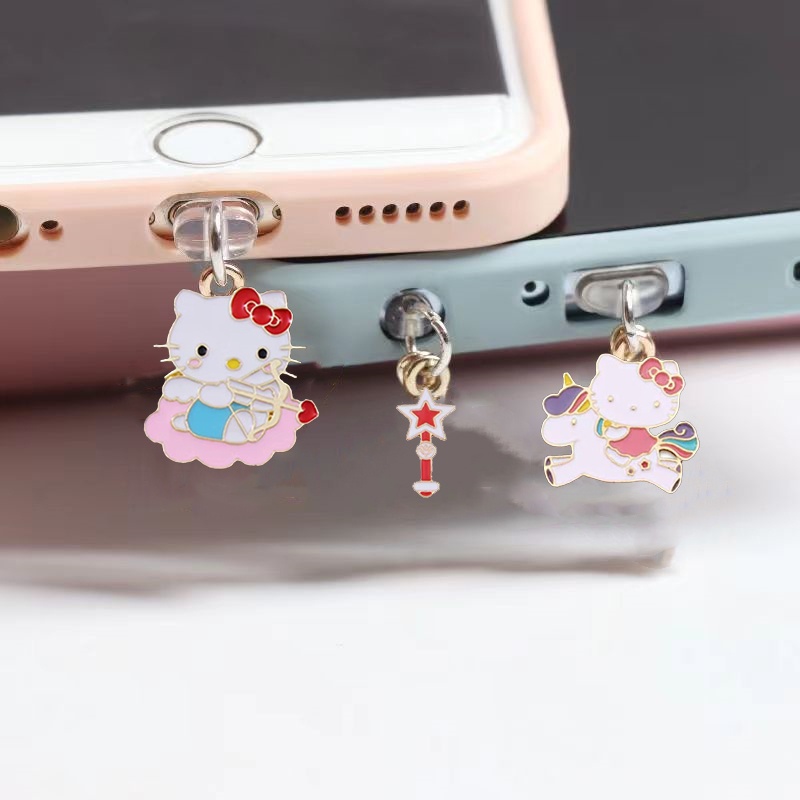 anime cute dây đeo điện hello kitty gấu dâu nút bịt cổng sạc điện thoại dễ thương chống bụi móc khóa iphone samsung oppo type c Phụ Kiện Trang Trí